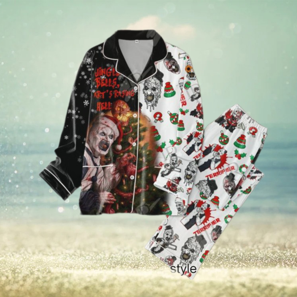 Terrifier Art’s Rasing Hell Merry Christmas Button Down Pajamas Set Terrifier Art’s Rasing Hell Merry Christmas Button Down Pajamas Set