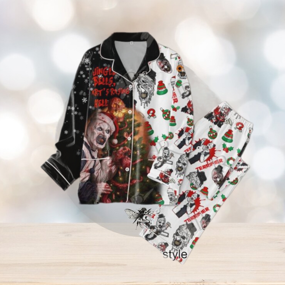 Terrifier Art’s Rasing Hell Merry Christmas Button Down Pajamas Set Terrifier Art’s Rasing Hell Merry Christmas Button Down Pajamas Set