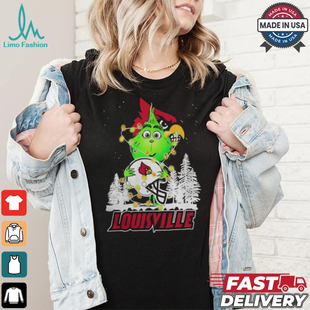 The Grinch Hug Louisville Cardinals Helmet Christmas Shirt The Grinch Hug Louisville Cardinals Helmet Christmas Shirt