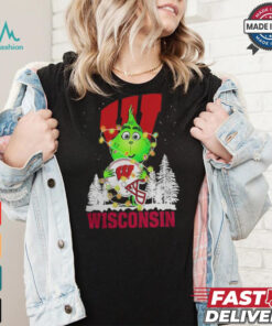The Grinch Hug Ohio Wisconsin Badgers Helmet Christmas Shirt