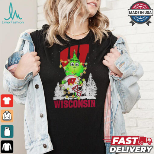 The Grinch Hug Ohio Wisconsin Badgers Helmet Christmas Shirt
