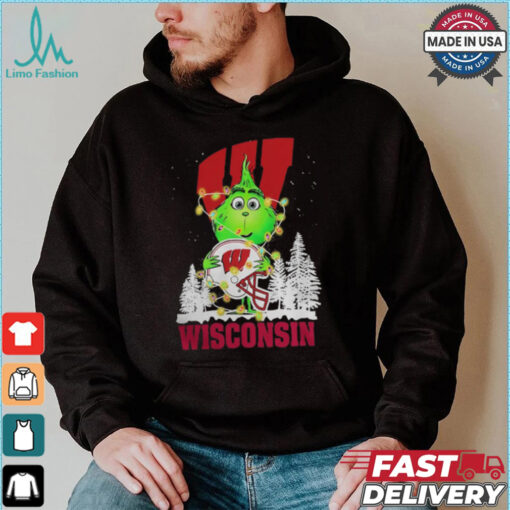 The Grinch Hug Ohio Wisconsin Badgers Helmet Christmas Shirt