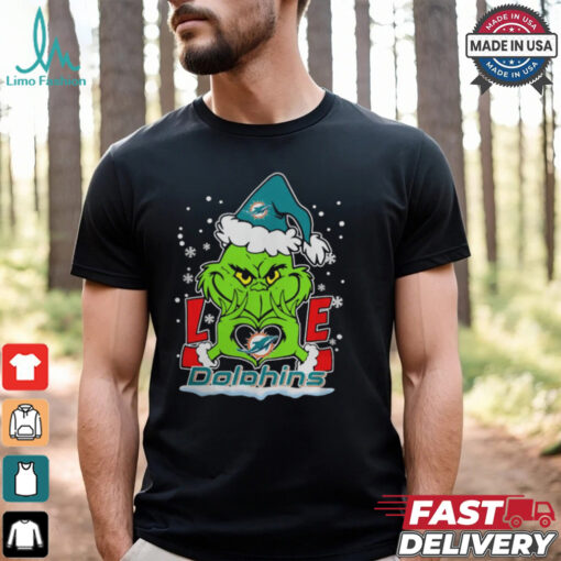 The Grinch Love Heart 2024 Miami Dolphins Football Christmas Shirt