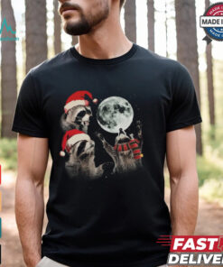 Three Raccoons Moon Christmas T Shirt
