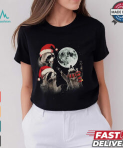 Three Raccoons Moon Christmas T Shirt