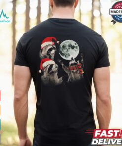 Three Raccoons Moon Christmas T Shirt