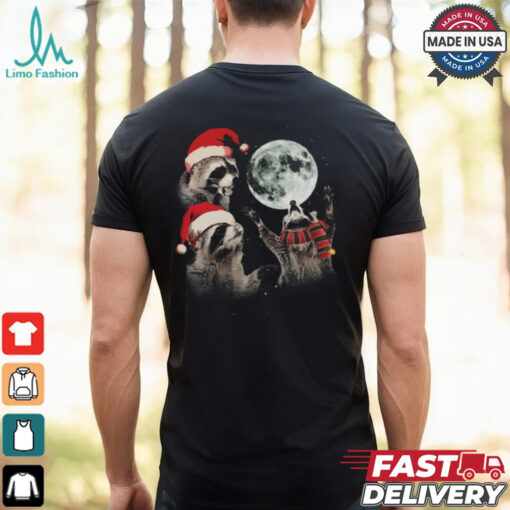 Three Raccoons Moon Christmas T Shirt