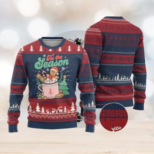 Tis The Season Xmas Ugly Christmas Sweater Groovy Retro Gingerbread Hot Cocoa