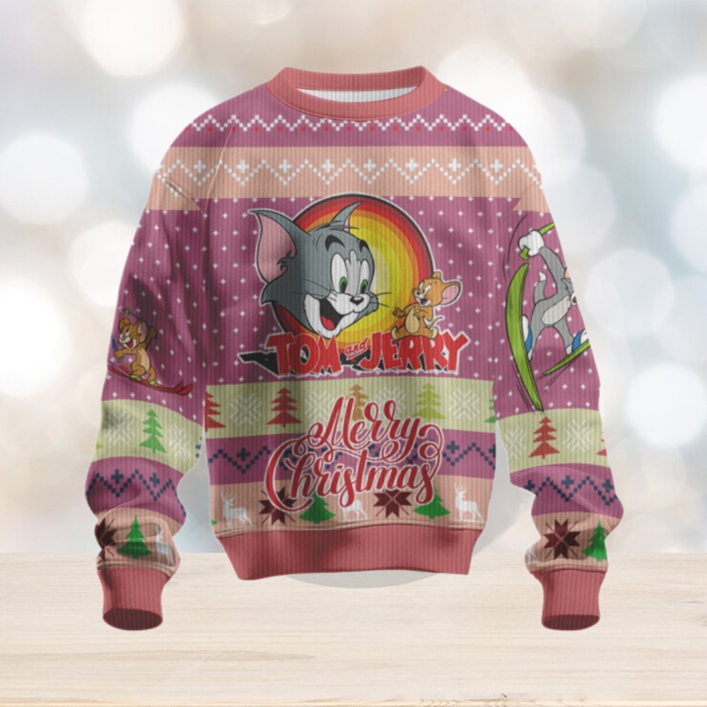 Tom and Jerry Classic Ski Chase Ugly Christmas Sweater Tom and Jerry Classic Ski Chase Ugly Christmas Sweater
