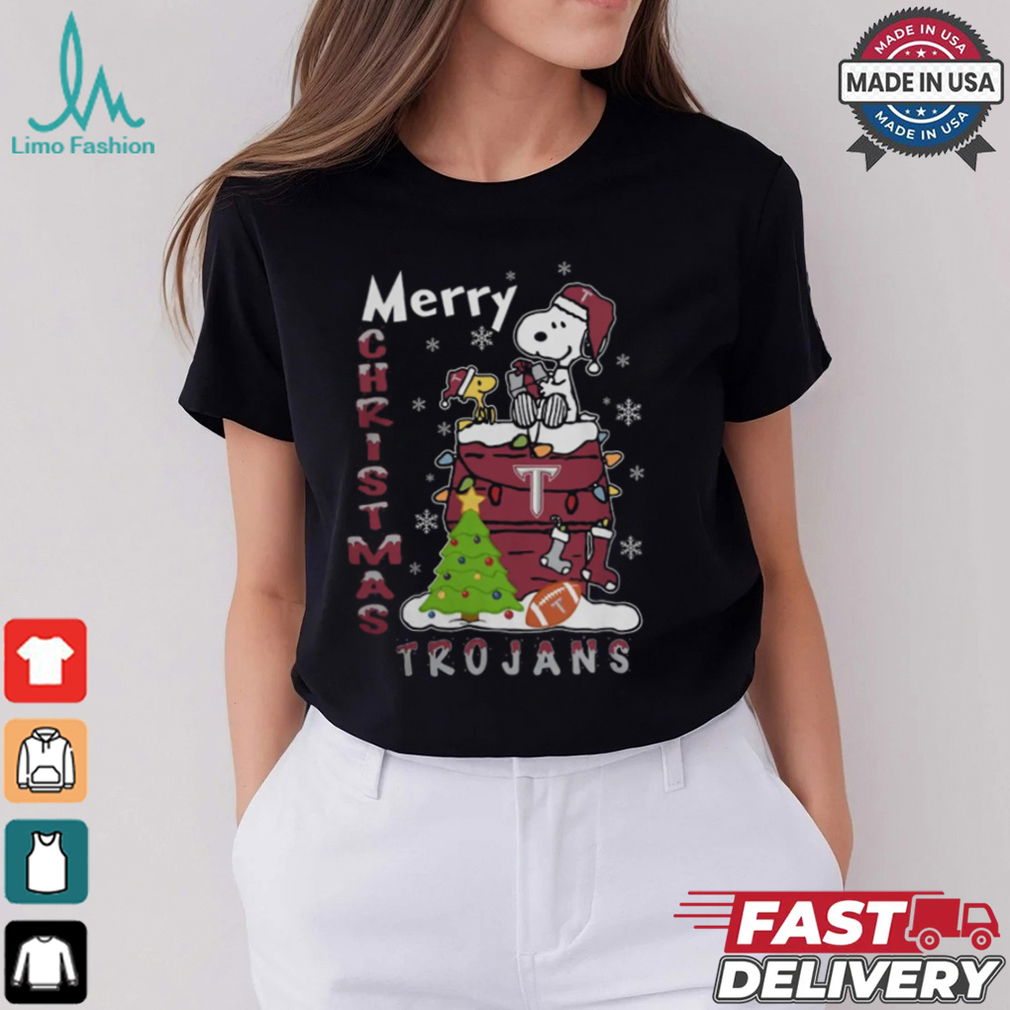 Troy Trojans Snoopy And Woodstock Merry Christmas Shirt Troy Trojans Snoopy And Woodstock Merry Christmas Shirt