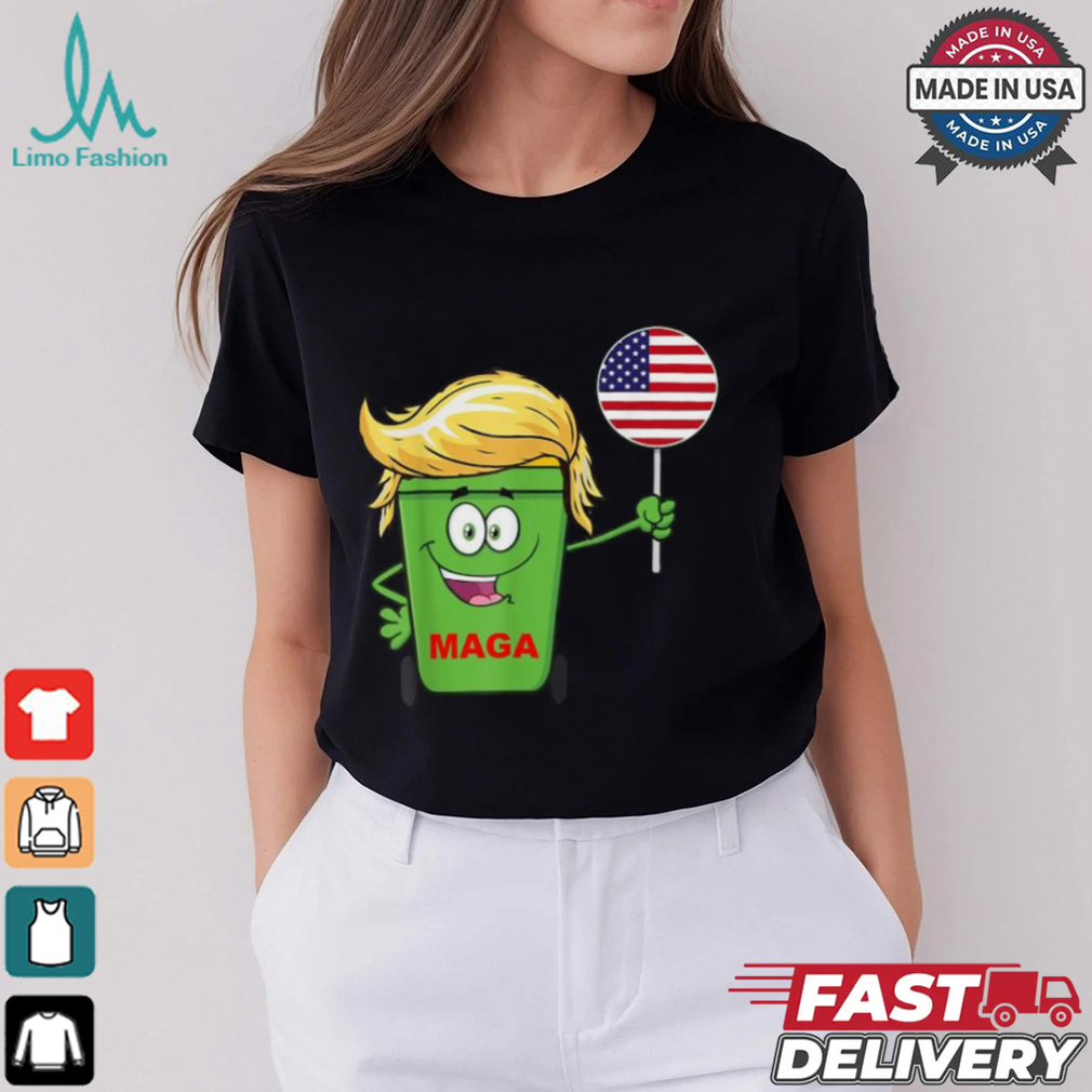 Trump MAGA Cartoon Garbage Can American Flag T Shirts Trump MAGA Cartoon Garbage Can American Flag T Shirts