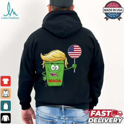 Trump MAGA Cartoon Garbage Can American Flag T Shirts