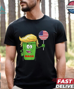 Trump MAGA Cartoon Garbage Can American Flag T Shirts