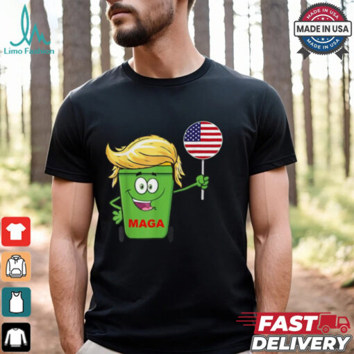 Trump MAGA Cartoon Garbage Can American Flag T Shirts
