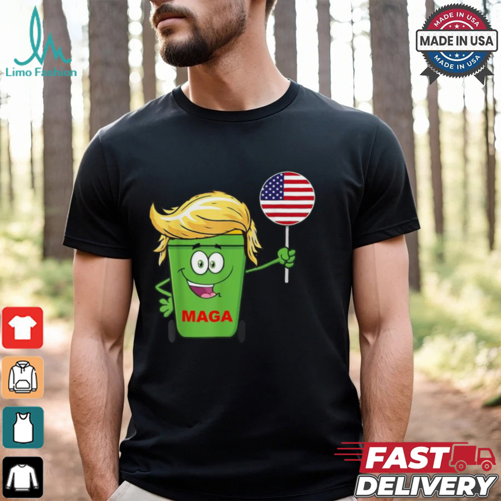 Trump MAGA Cartoon Garbage Can American Flag T Shirts Trump MAGA Cartoon Garbage Can American Flag T Shirts