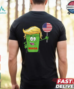 Trump MAGA Cartoon Garbage Can American Flag T Shirts