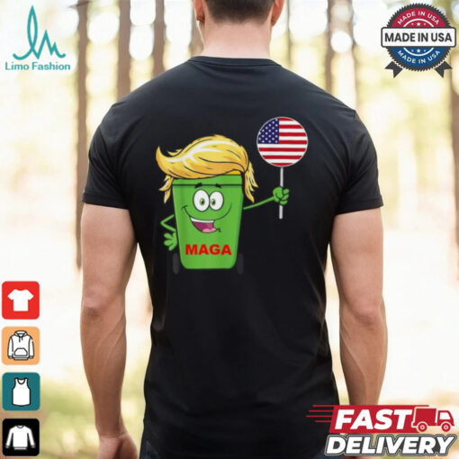 Trump MAGA Cartoon Garbage Can American Flag T Shirts