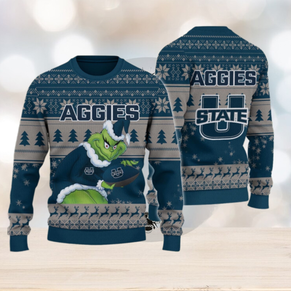 Utah State Aggies Grinch Ugly Christmas Sweater Utah State Aggies Grinch Ugly Christmas Sweater