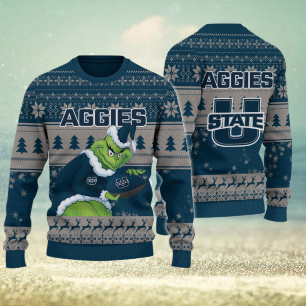 Utah State Aggies Grinch Ugly Christmas Sweater Utah State Aggies Grinch Ugly Christmas Sweater