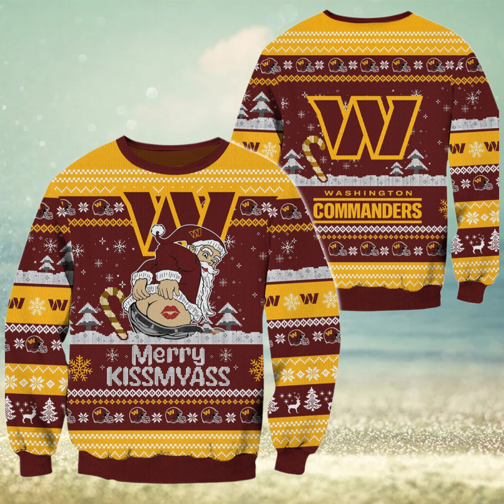 Washington Commanders NFL 2024 Merrykissmyass Funny Santa Claus Christmas Ugly Sweater Washington Commanders NFL 2024 Merrykissmyass Funny Santa Claus Christmas Ugly Sweater