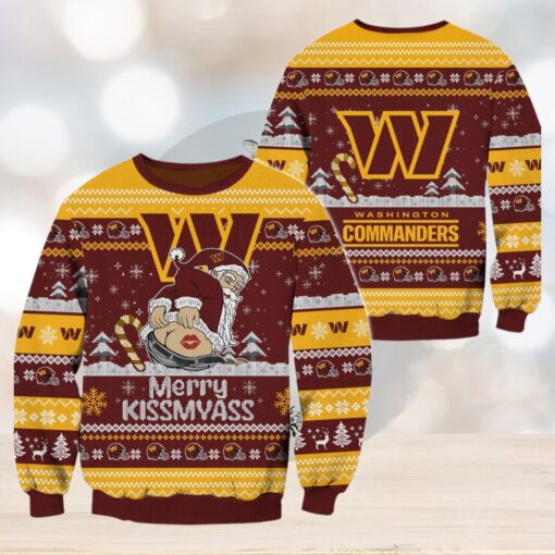 Washington Commanders NFL 2024 Merrykissmyass Funny Santa Claus Christmas Ugly Sweater