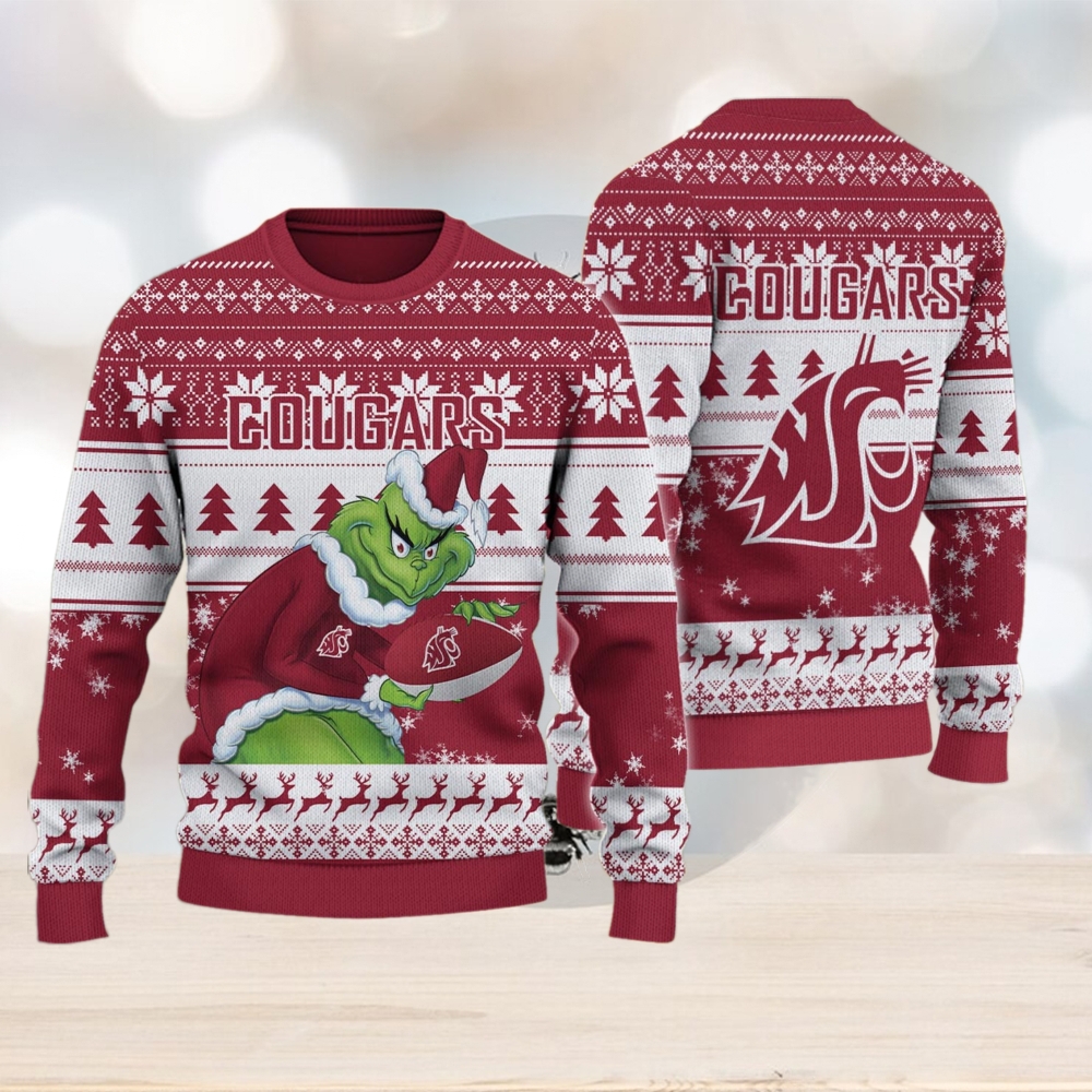 Washington State Cougars Grinch Ugly Christmas Sweater Washington State Cougars Grinch Ugly Christmas Sweater