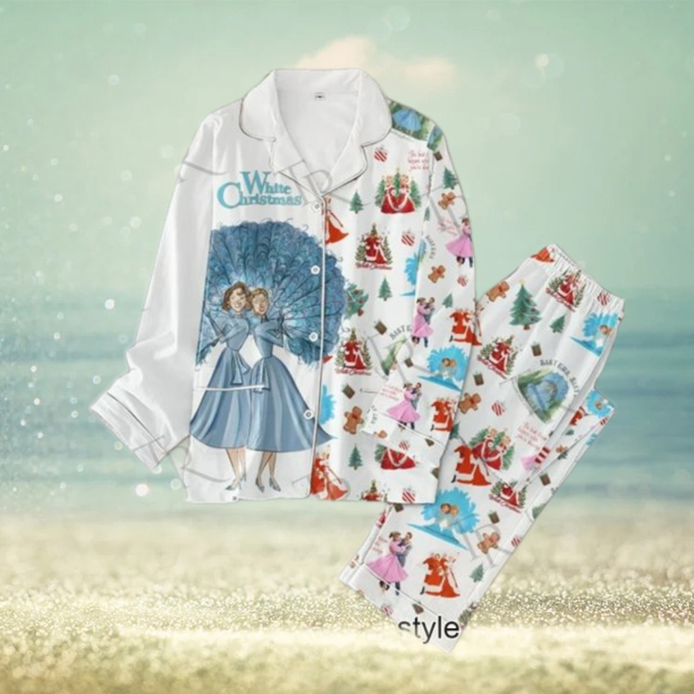 White Christmas Merry Christmas Button Down Pajamas Set White Christmas Merry Christmas Button Down Pajamas Set