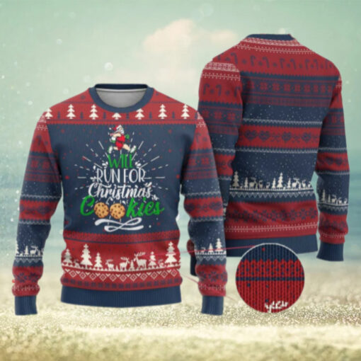 Xmas Gymer Ugly Christmas Sweater Will Run For Christmas Cookies Santa Running Race