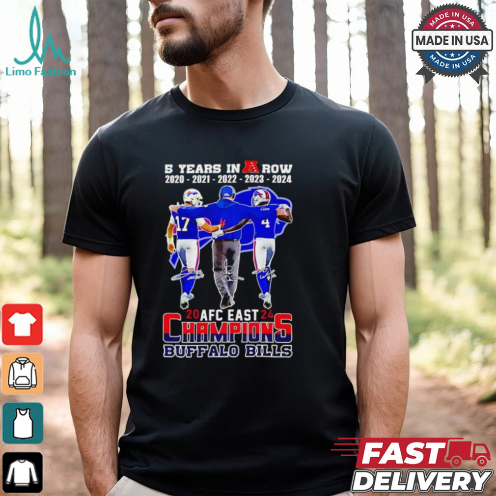 5 years in a row 2024 AFC Eastern Division Champions Buffalo Bills signatures shirt 5 years in a row 2024 AFC Eastern Division Champions Buffalo Bills signatures shirt