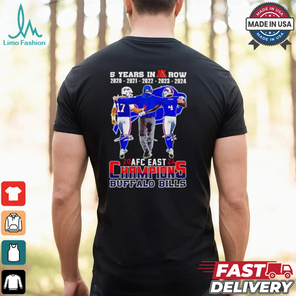 5 years in a row 2024 AFC Eastern Division Champions Buffalo Bills signatures shirt 5 years in a row 2024 AFC Eastern Division Champions Buffalo Bills signatures shirt