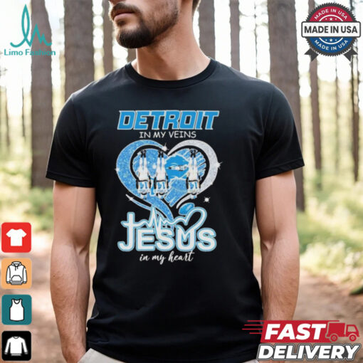 Amon Ra St. Brown Detroit Lions In My Veins Jesus In My Heart T Shirt