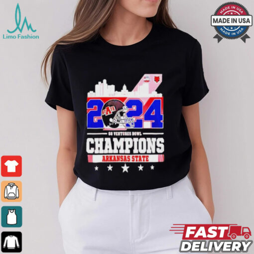 Arkansas State Red Wolves Football 68 Ventures Bowl Champions 2024 City Skyline NCAAF Bowl Games 2024 2025 T Shirts