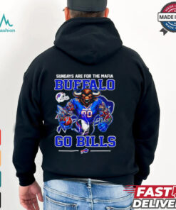 Buffalo Bills Sunday Are for the Mafia Buffalo Go Bills Mascot Shirt featuring bold graphics with the iconic Buffalo Bills mascot and the phrase 