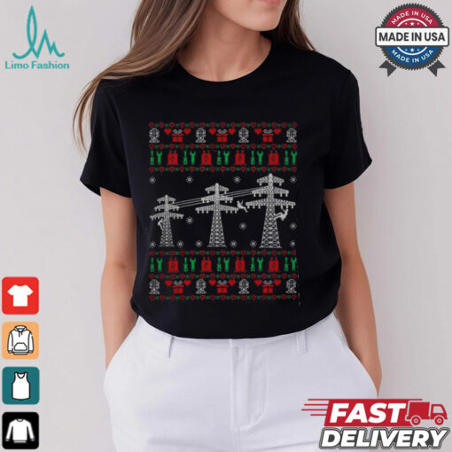 Funny Lineman Ugly Christmas Sweater Gift For Electrician Electrician T Shirt