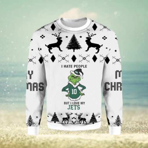 Grinch I Hate People But I Love My New York Jets Ugly Christmas Holiday Sweater