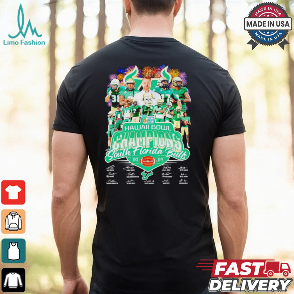 Hawaii Bowl Champions South Florida Bulls 2024 signature t shirt Hawaii Bowl Champions South Florida Bulls 2024 signature t shirt