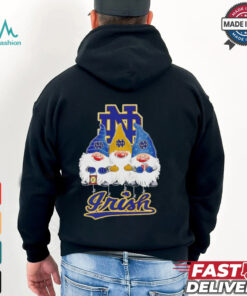 Merry Christmas Gnomies Fans of Notre Dame Fighting Irish Shirt featuring festive gnome graphics and team spirit, perfect for Notre Dame fans celebrating the holiday season.