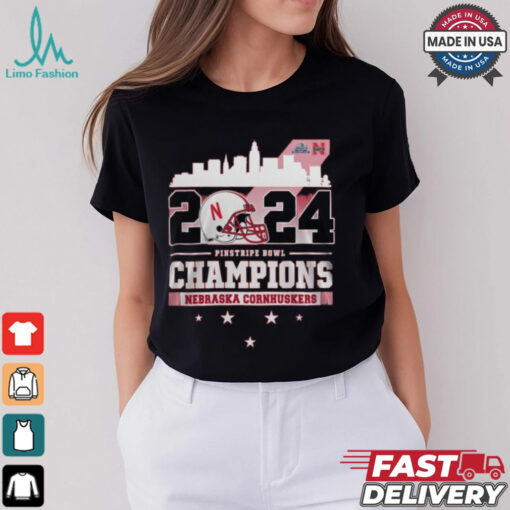 Nebraska Cornhuskers Football Las Pinstripe Bowl 2024 Champions Skyline Shirt