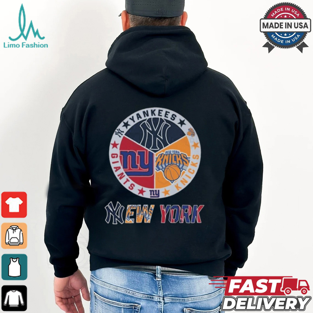 New York Knicks x New York Yankees x New York Giants Circle Logo Shirt New York Knicks x New York Yankees x New York Giants Circle Logo Shirt