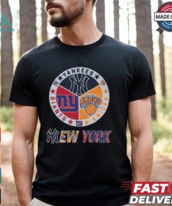 New York Knicks x New York Yankees x New York Giants Circle Logo Shirt