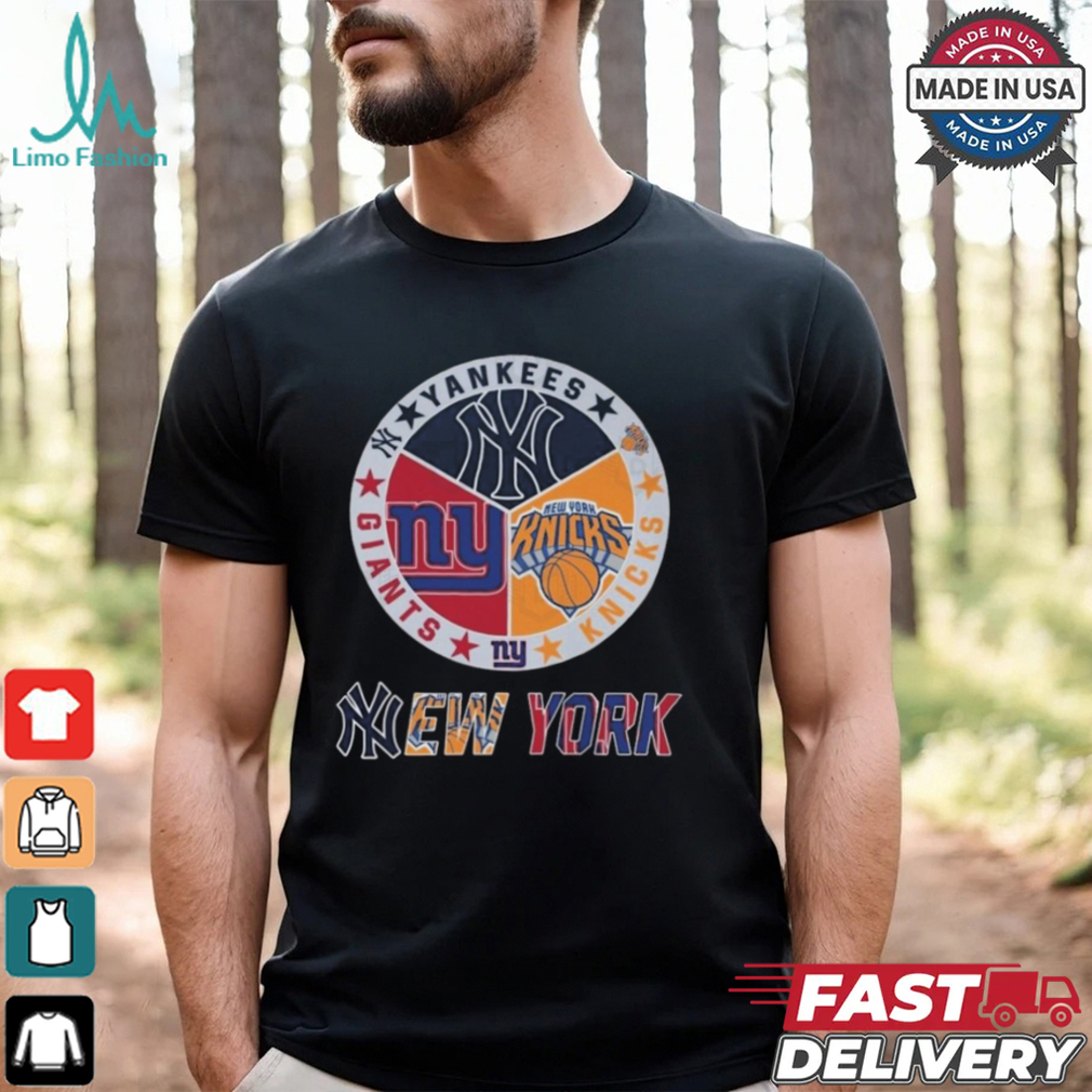 New York Knicks x New York Yankees x New York Giants Circle Logo Shirt New York Knicks x New York Yankees x New York Giants Circle Logo Shirt
