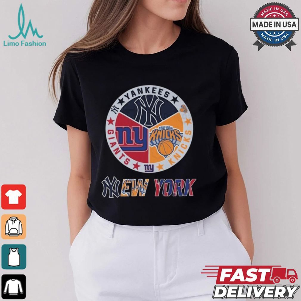 New York Knicks x New York Yankees x New York Giants Circle Logo Shirt New York Knicks x New York Yankees x New York Giants Circle Logo Shirt