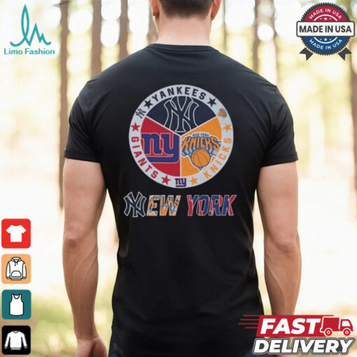 New York Knicks x New York Yankees x New York Giants Circle Logo Shirt
