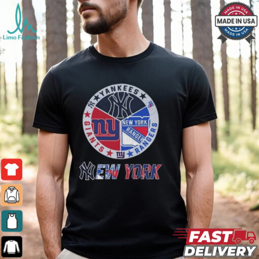 New York Yankees x New York Giants x New York Rangers Circle Logo Shirt