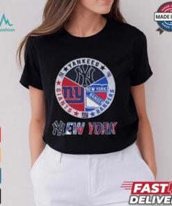 New York Yankees x New York Giants x New York Rangers Circle Logo Shirt