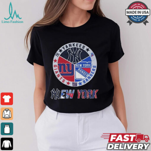 New York Yankees x New York Giants x New York Rangers Circle Logo Shirt
