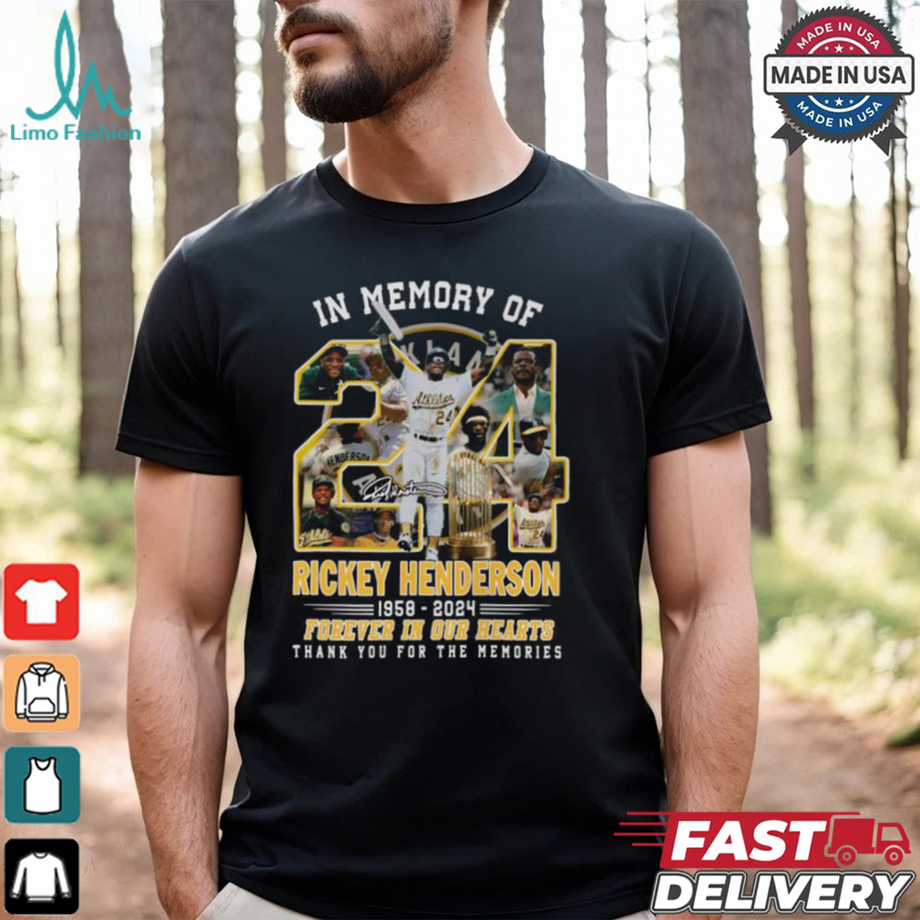 Oakland Athletics 'In Memory of Rickey Henderson' 1958 2024 Tribute T Shirt Oakland Athletics 'In Memory of Rickey Henderson' 1958 2024 Tribute T Shirt