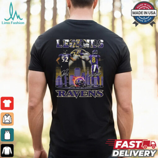 Official Baltimore Ravens Ray Lewis x Lamar Jackson Legends Signatures Skyline Shirt