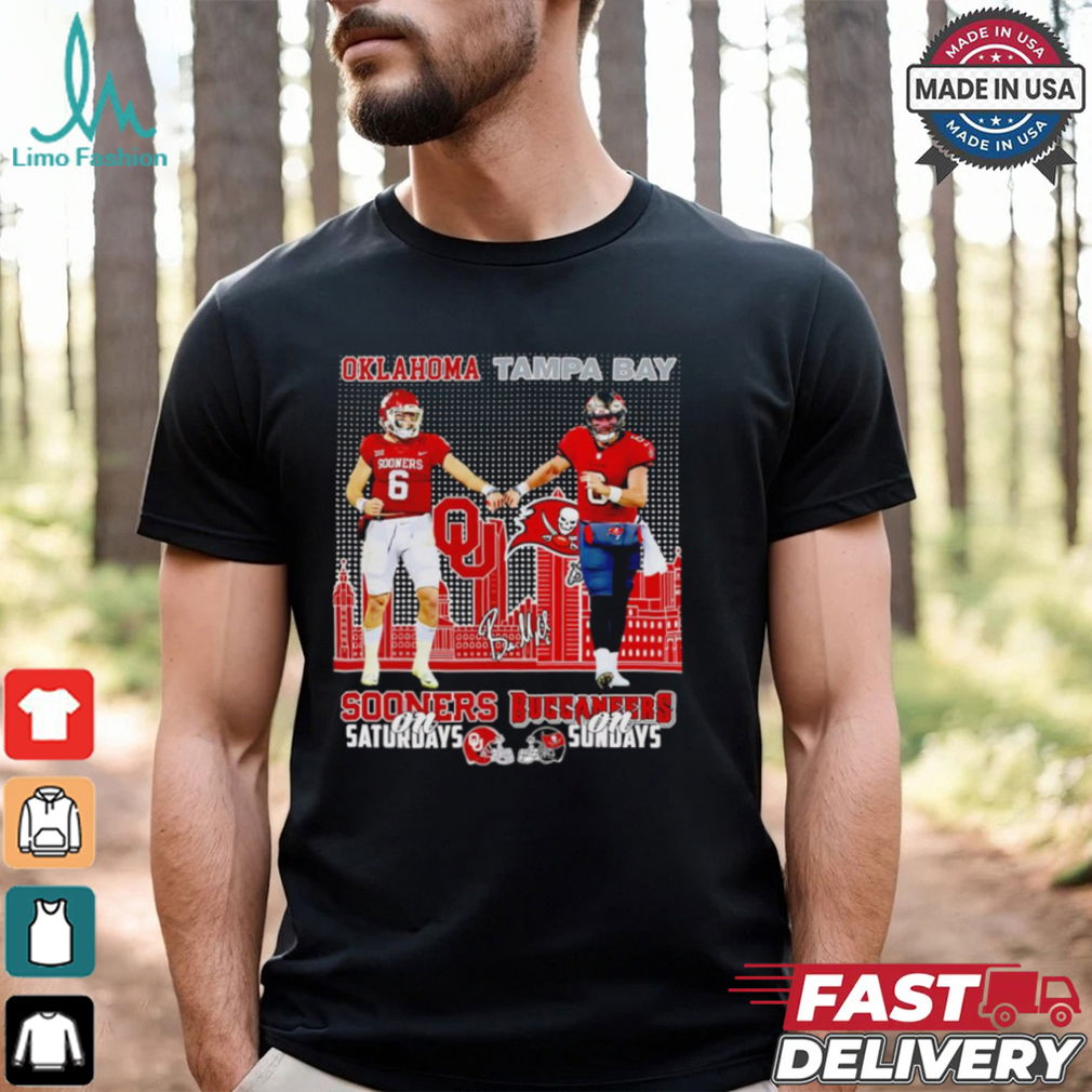 Oklahoma Sooners Saturdays Tampa Bay Buccaneers Sundays Deion Burks and Baker Mayfield shirt Oklahoma Sooners Saturdays Tampa Bay Buccaneers Sundays Deion Burks and Baker Mayfield shirt