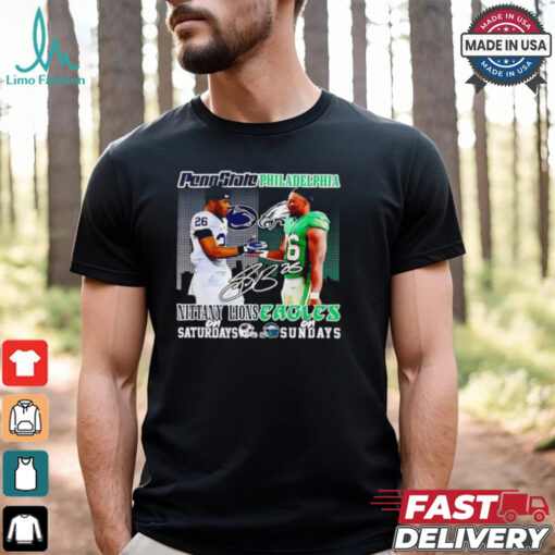 Penn State Nittany Lions Saturdays Philadelphia Eagles Sundays Saquon Barkley hand shake shirt